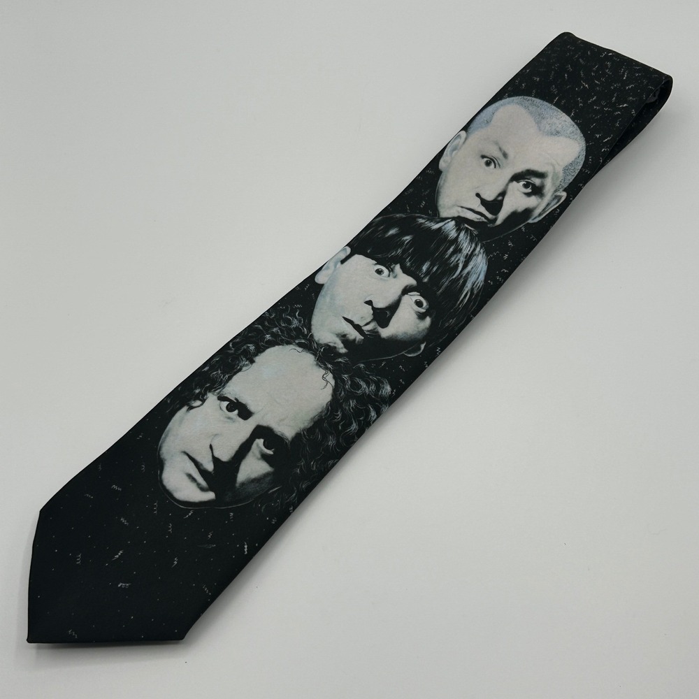 Vintage 1992 Ralph Marlin The Three Stooges Larry Moe Curly Black Tie USA Quirky - Picture 2 of 6